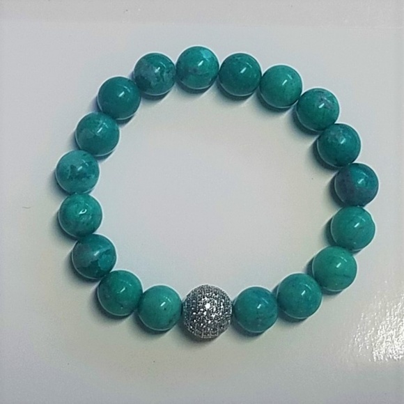 Green and Diamond Malachite Bead Bracelet - Picture 4 of 4